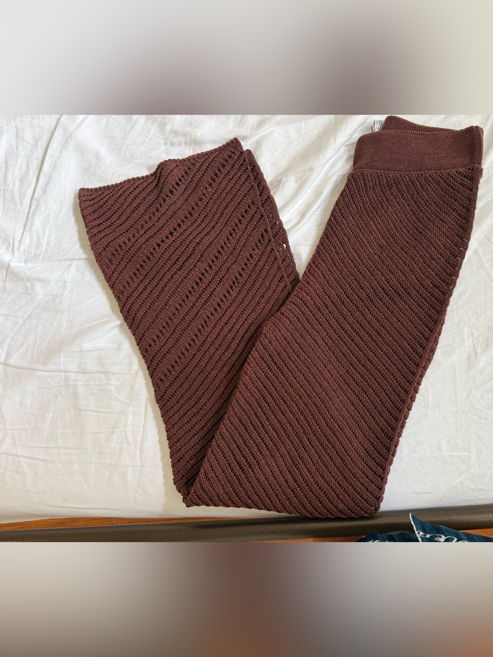 NWT mango women’s flare crochet shimmer brown pants